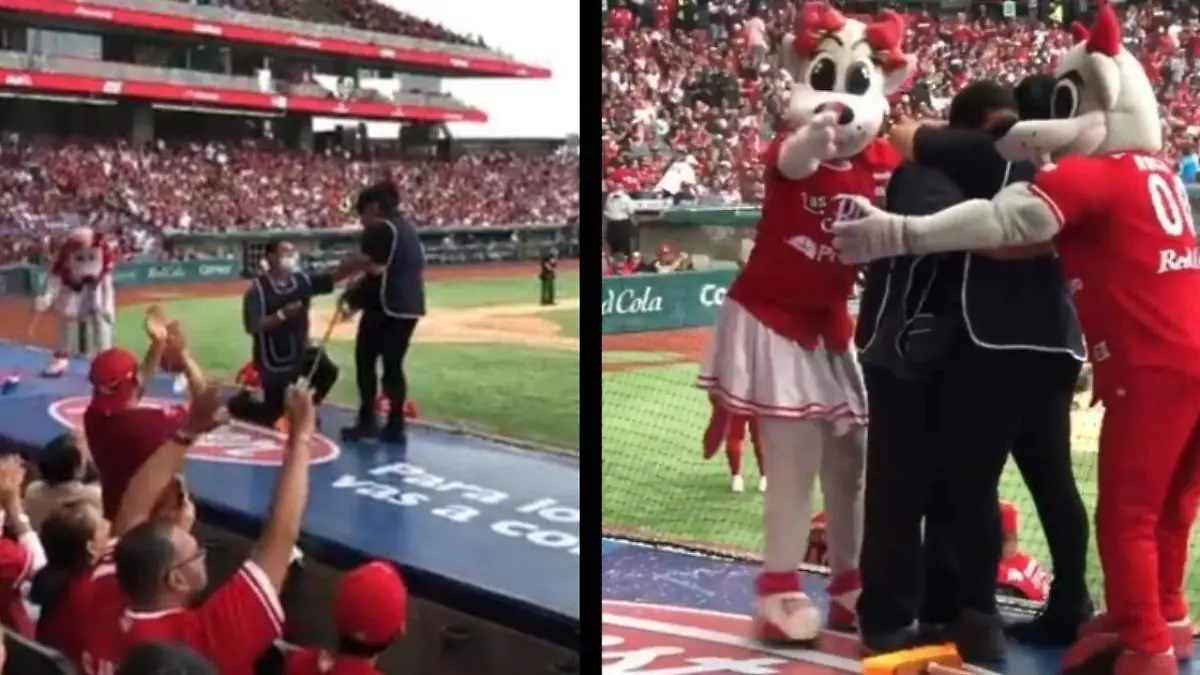 n pleno juego de béisbol, personal de limpieza pide matrimonio